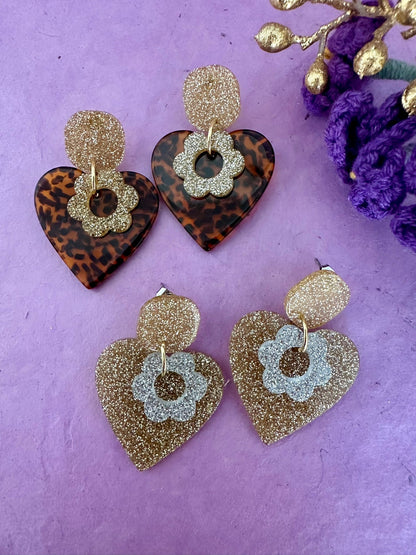 Boucles d’oreilles LUNA – Boucles d’oreilles pendantes légères et pailletées - Camilmari Bijoux - Doré pailleté et argenté pailleté