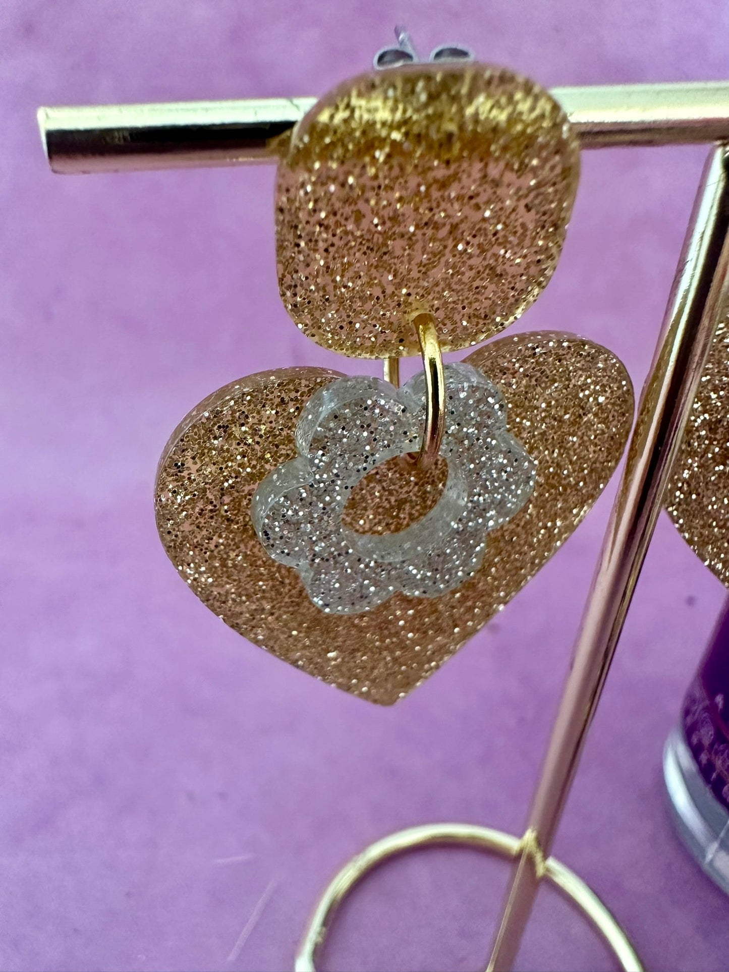 Boucles d’oreilles LUNA – Boucles d’oreilles pendantes légères et pailletées - Camilmari Bijoux - Doré pailleté et argenté pailleté