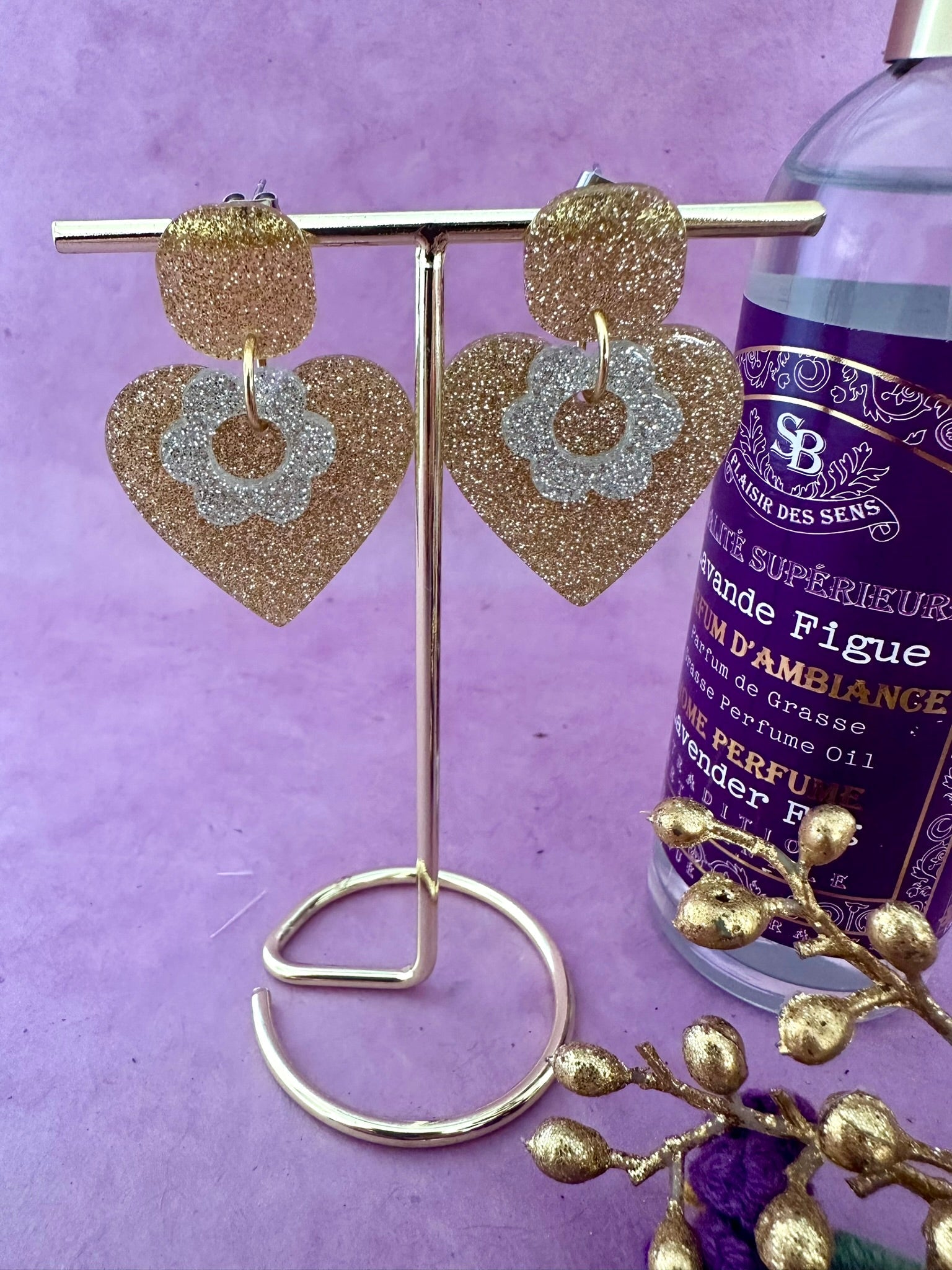 Boucles d’oreilles LUNA – Boucles d’oreilles pendantes légères et pailletées - Camilmari Bijoux - Doré pailleté et argenté pailleté