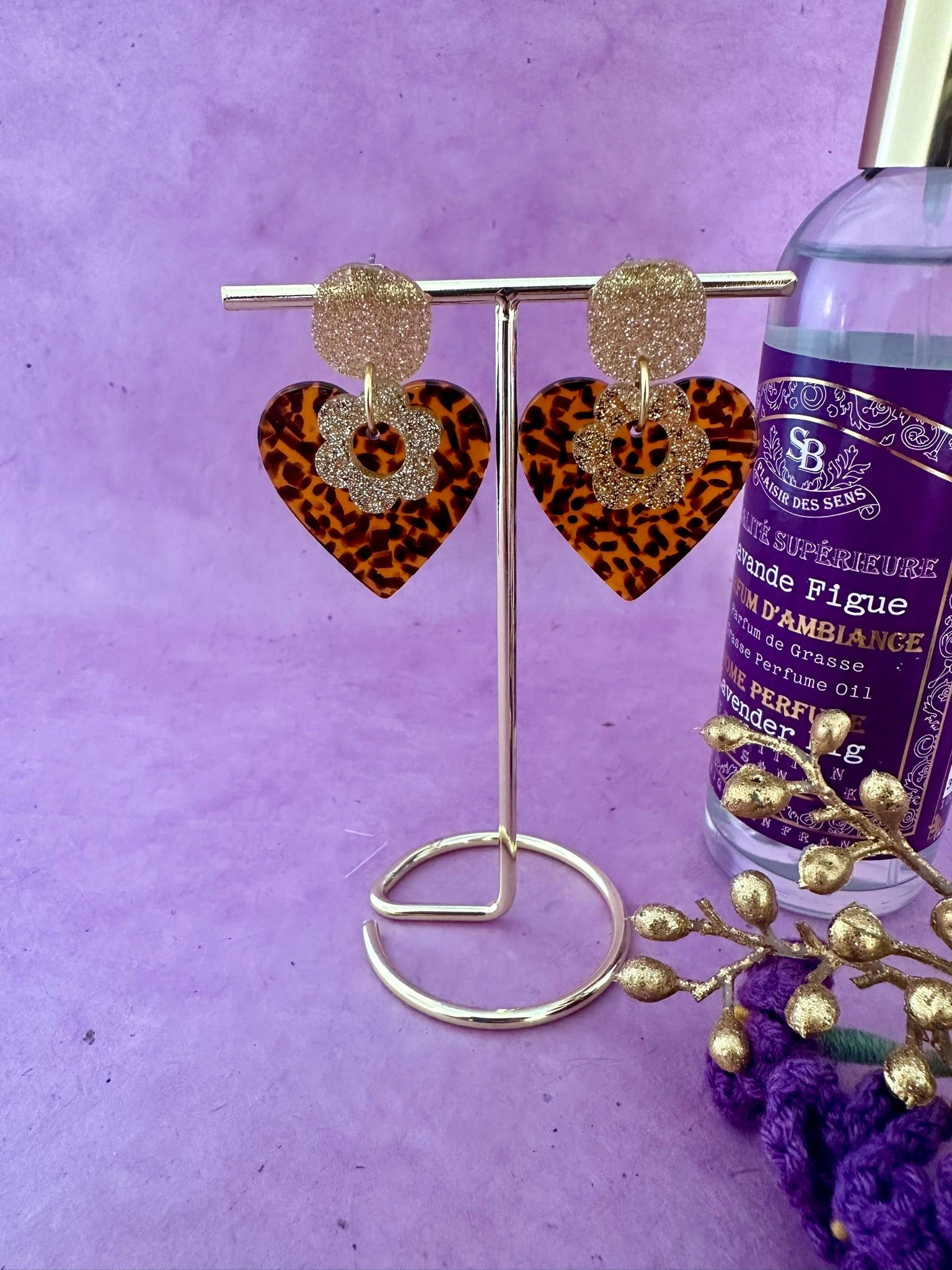 Boucles d’oreilles LUNA – Boucles d’oreilles pendantes légères et pailletées - Camilmari Bijoux - Doré pailleté et argenté pailleté