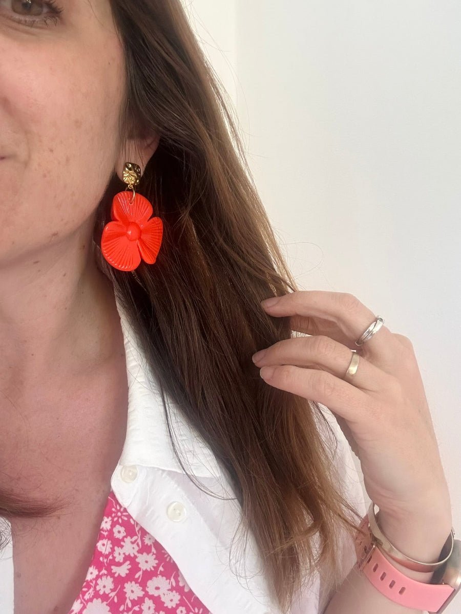 Boucles d’oreilles MARGOT – Grosses fleurs vintage et colorées assemblage main - Camilmari Bijoux - Bleu turquoise