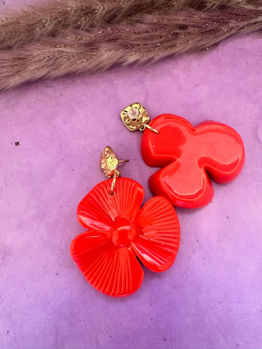 Boucles d’oreilles MARGOT – Grosses fleurs vintage et colorées assemblage main - Camilmari Bijoux - Bleu turquoise