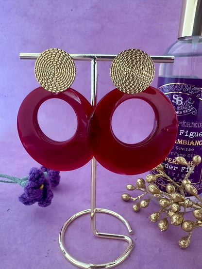 Boucles d’oreilles NOA – Maxi boucles d’oreilles pendantes et légères - Camilmari Bijoux - Rouge bordeaux