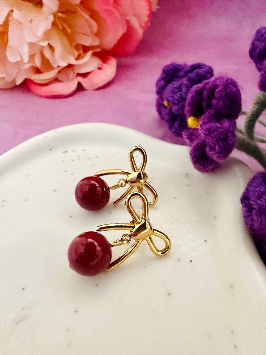 Boucles d'oreilles nœuds et perles ALICE - Camilmari Bijoux - Écru