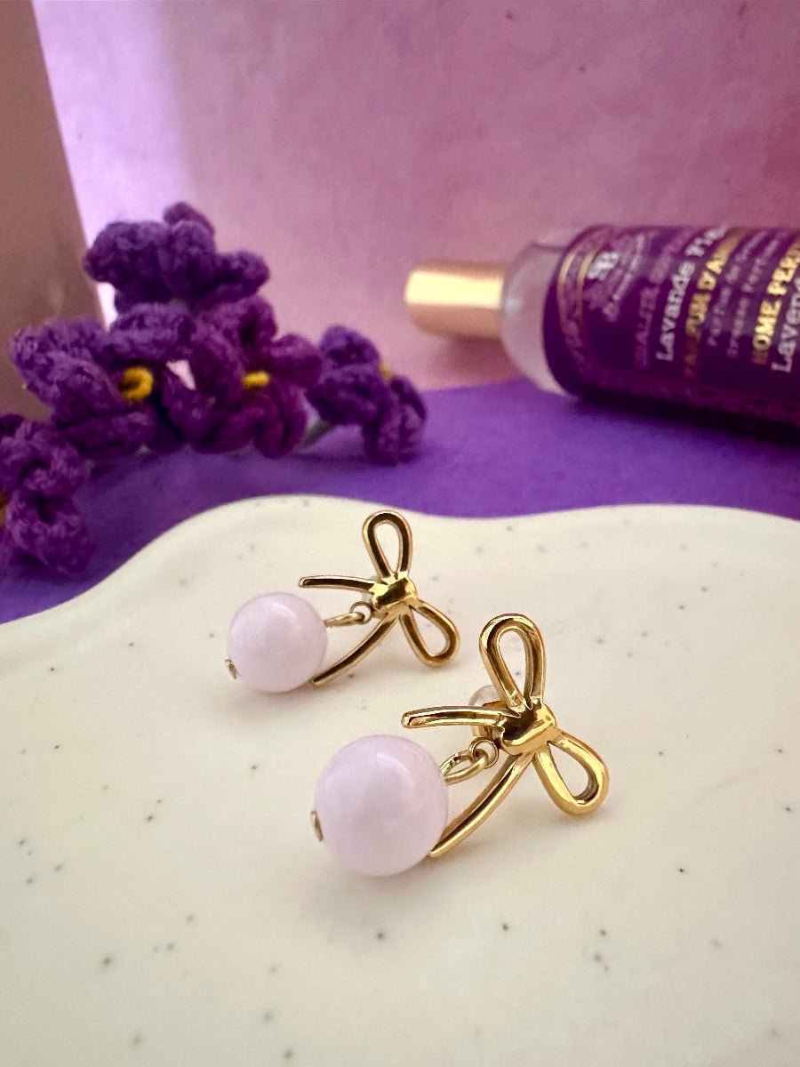 Boucles d'oreilles nœuds et perles ALICE - Camilmari Bijoux - Écru