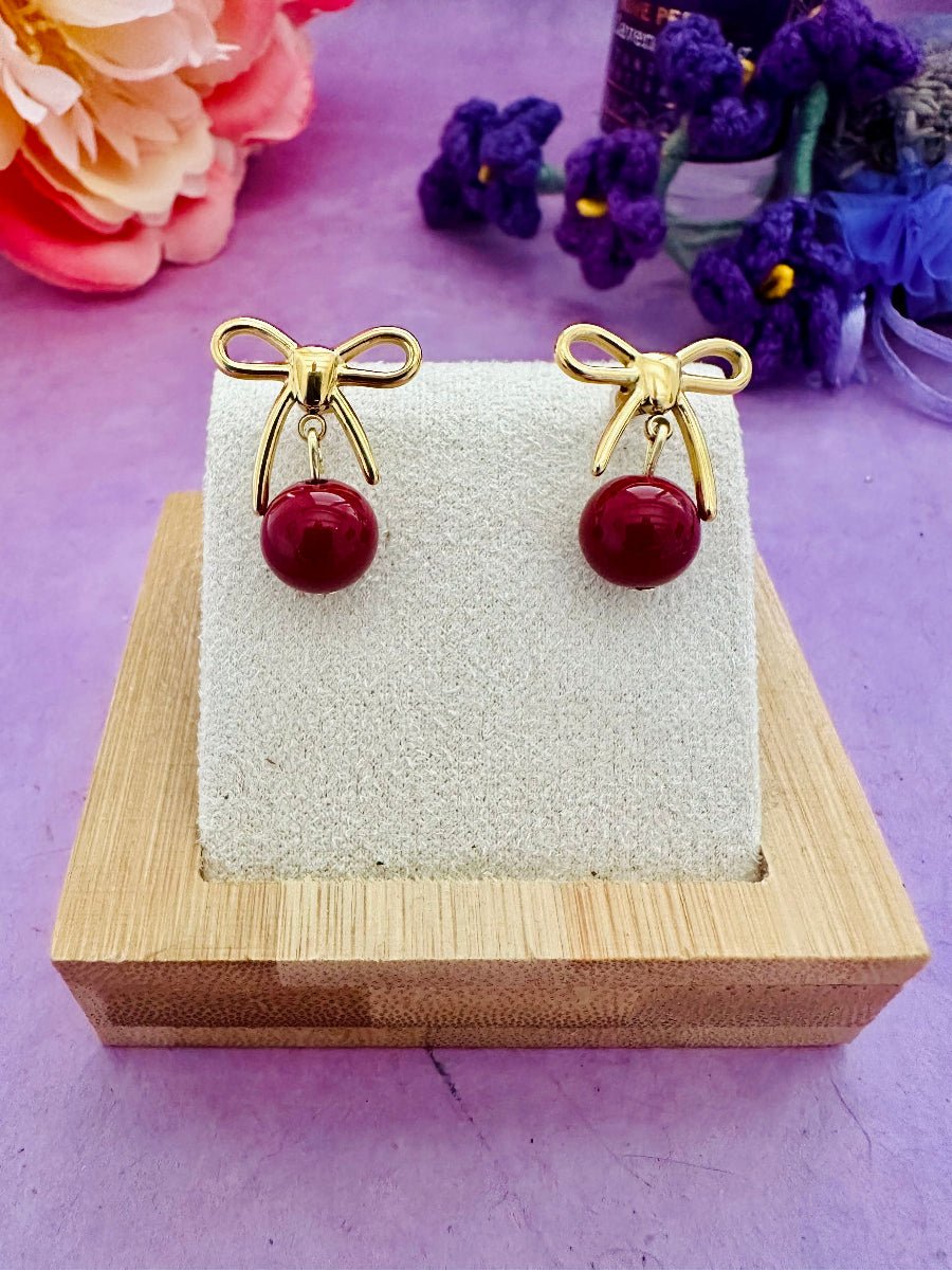 Boucles d'oreilles nœuds et perles ALICE - Camilmari Bijoux - Écru