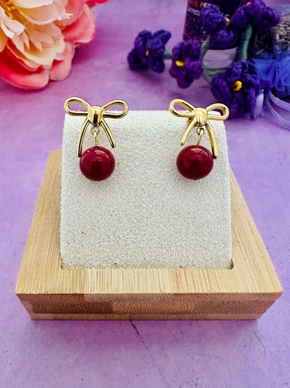 Boucles d'oreilles nœuds et perles ALICE - Camilmari Bijoux - Écru