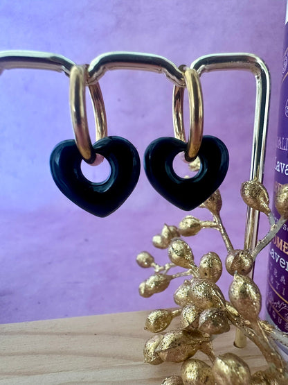 Boucles d’oreilles OPHÉLIE – Créoles cœurs interchangeables en acier inoxydable - Camilmari Bijoux - Créoles dorées + paire de coeurs