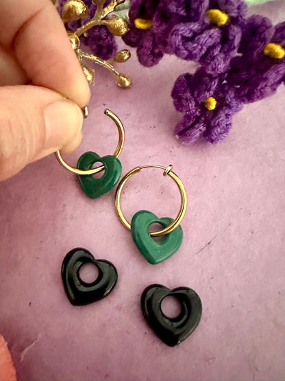 Boucles d’oreilles OPHÉLIE – Créoles cœurs interchangeables en acier inoxydable - Camilmari Bijoux - Créoles clip dorées + paire de coeurs