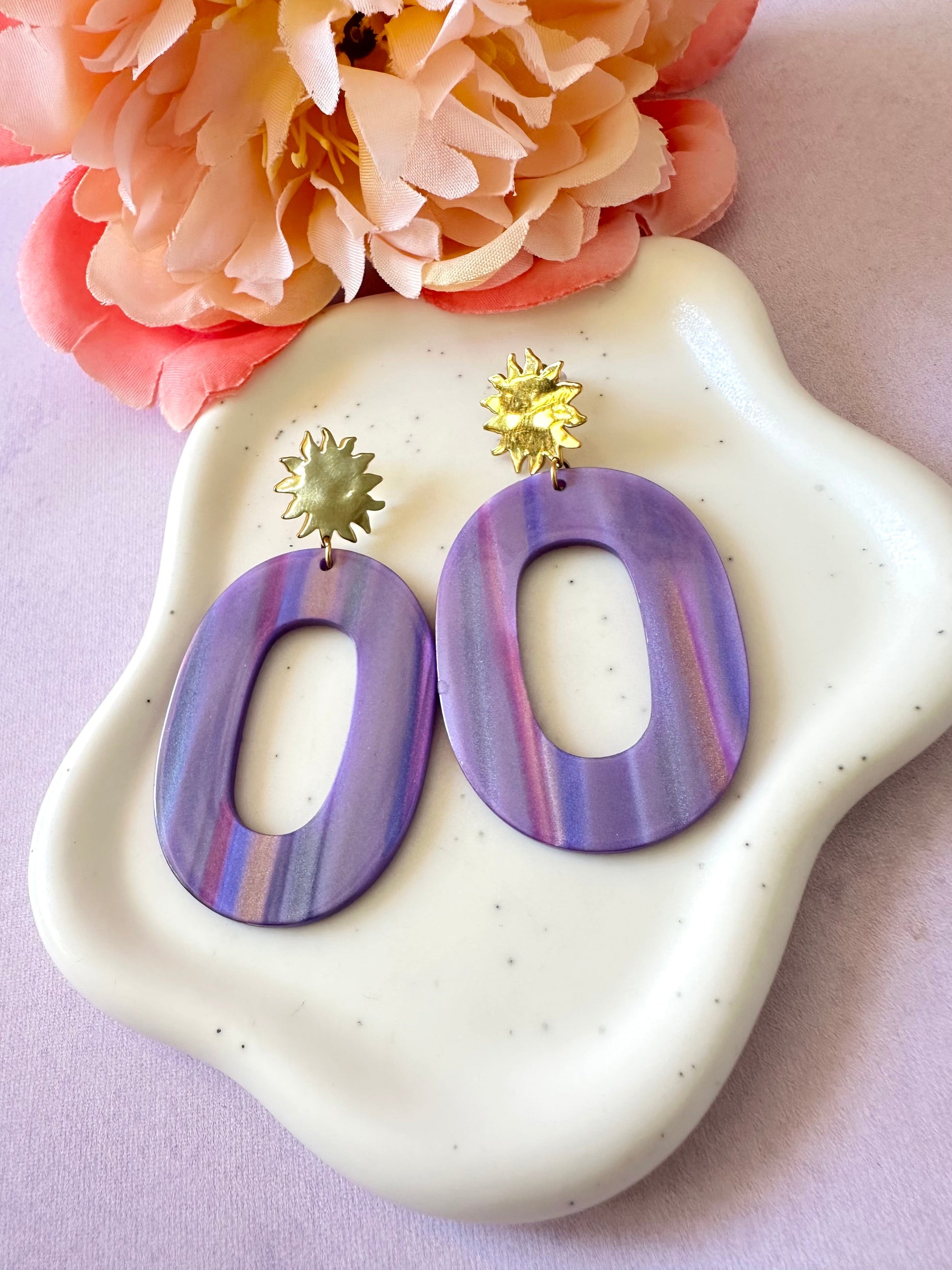 Boucles d'oreilles ovales colorées MAUREEN - Camilmari Bijoux - Multi lilas violet