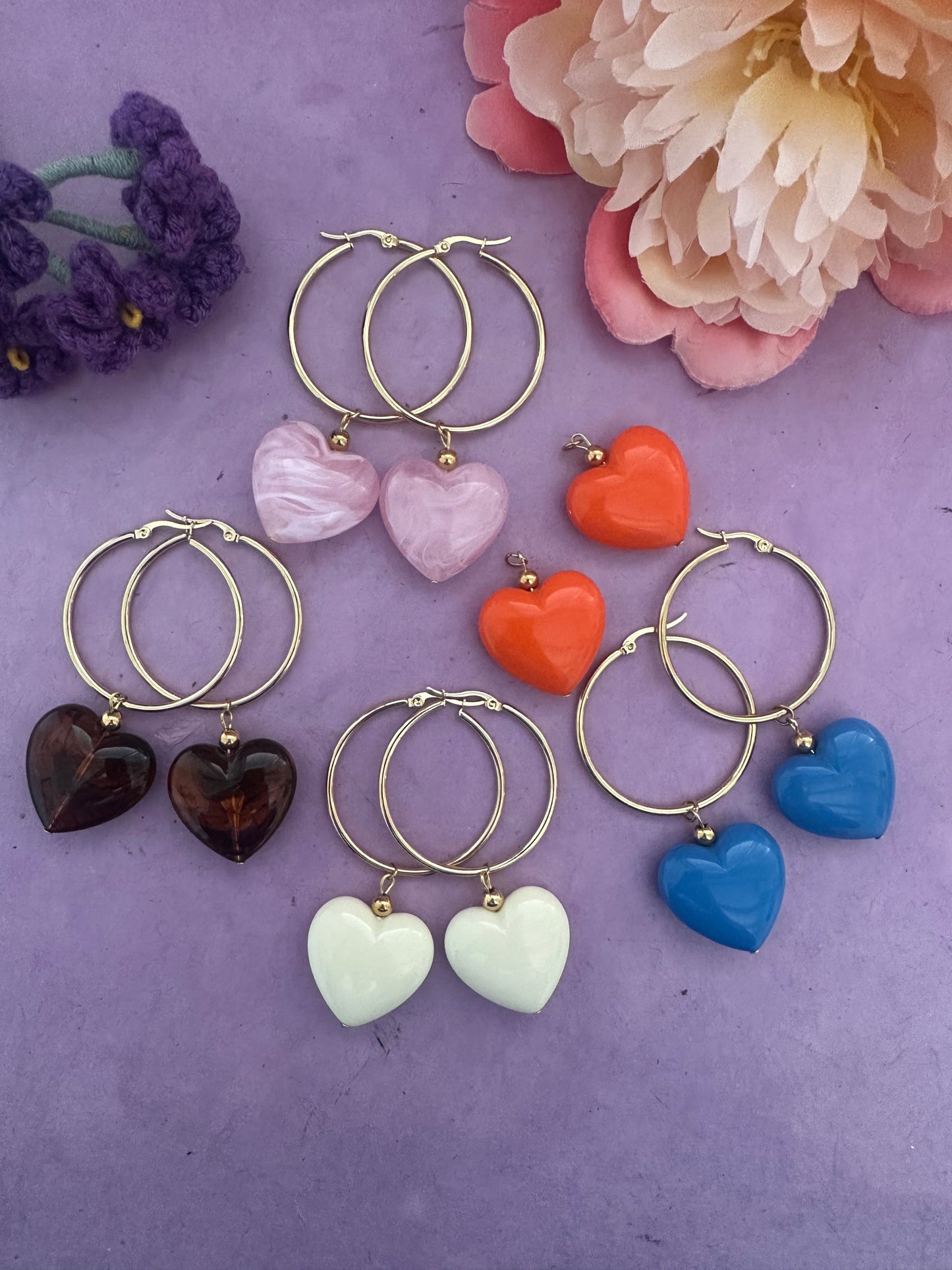 Boucles d'oreilles pampilles gros coeurs MAÏA - Camilmari Bijoux - Écru