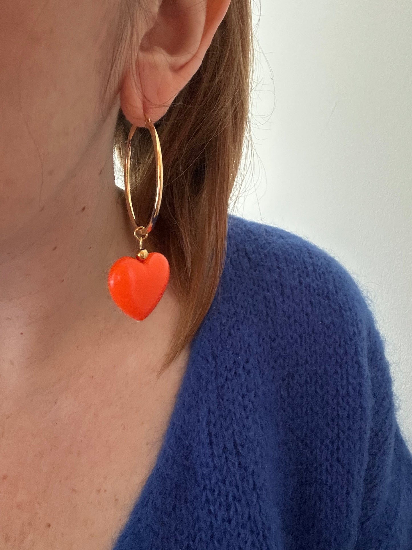 Boucles d'oreilles pampilles gros coeurs MAÏA - Camilmari Bijoux - Orange