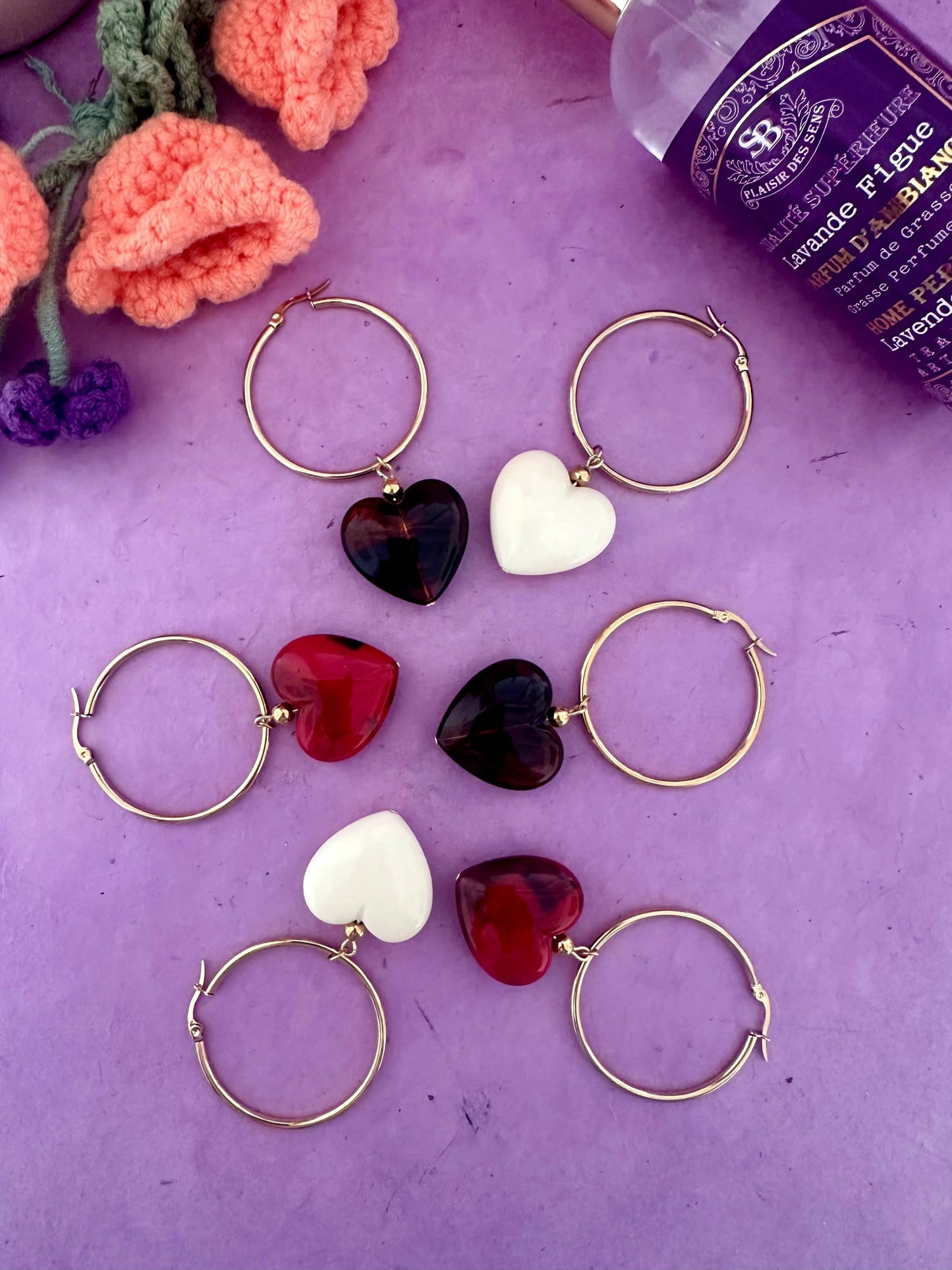 Boucles d'oreilles pampilles gros coeurs MAÏA - Camilmari Bijoux