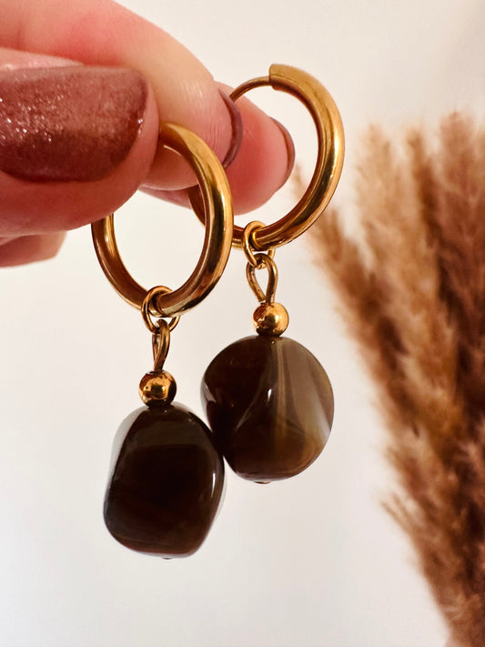 Boucles d'oreilles perles fantaisie ALBANE - Camilmari Bijoux - Créoles dorées pour oreilles percées