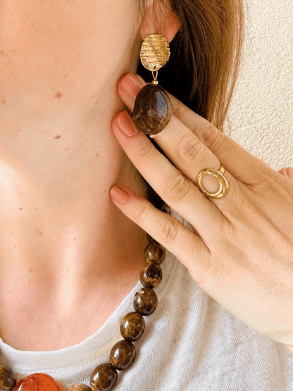 Boucles d'oreilles perles fantaisie APOLLINE - Camilmari Bijoux - Chocolat