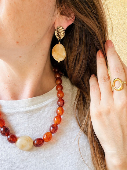 Boucles d'oreilles perles fantaisie APOLLINE - Camilmari Bijoux - Sable