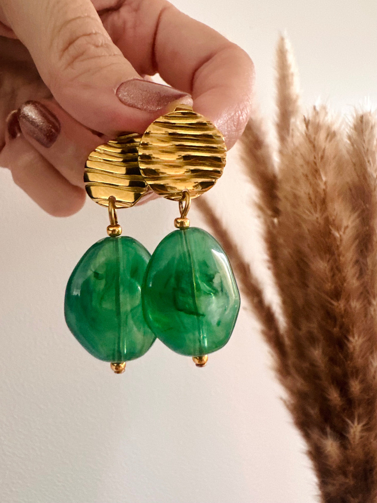 Boucles d'oreilles perles fantaisie APOLLINE - Camilmari Bijoux - Vert intense