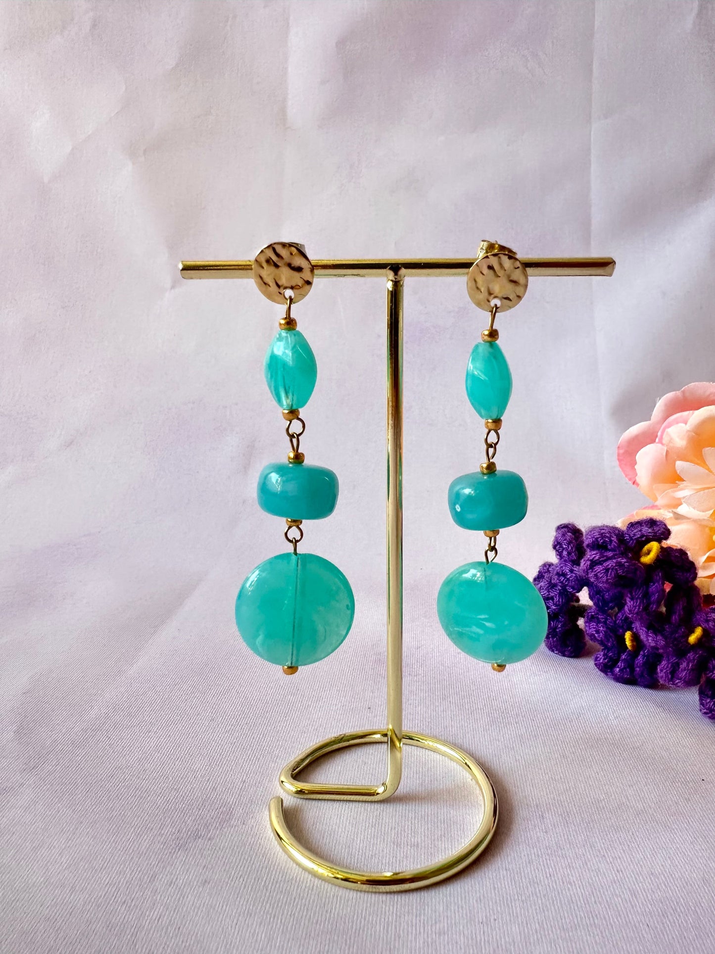 Boucles d'oreilles perles pendantes MOIRA - Camilmari Bijoux - Bleu turquoise