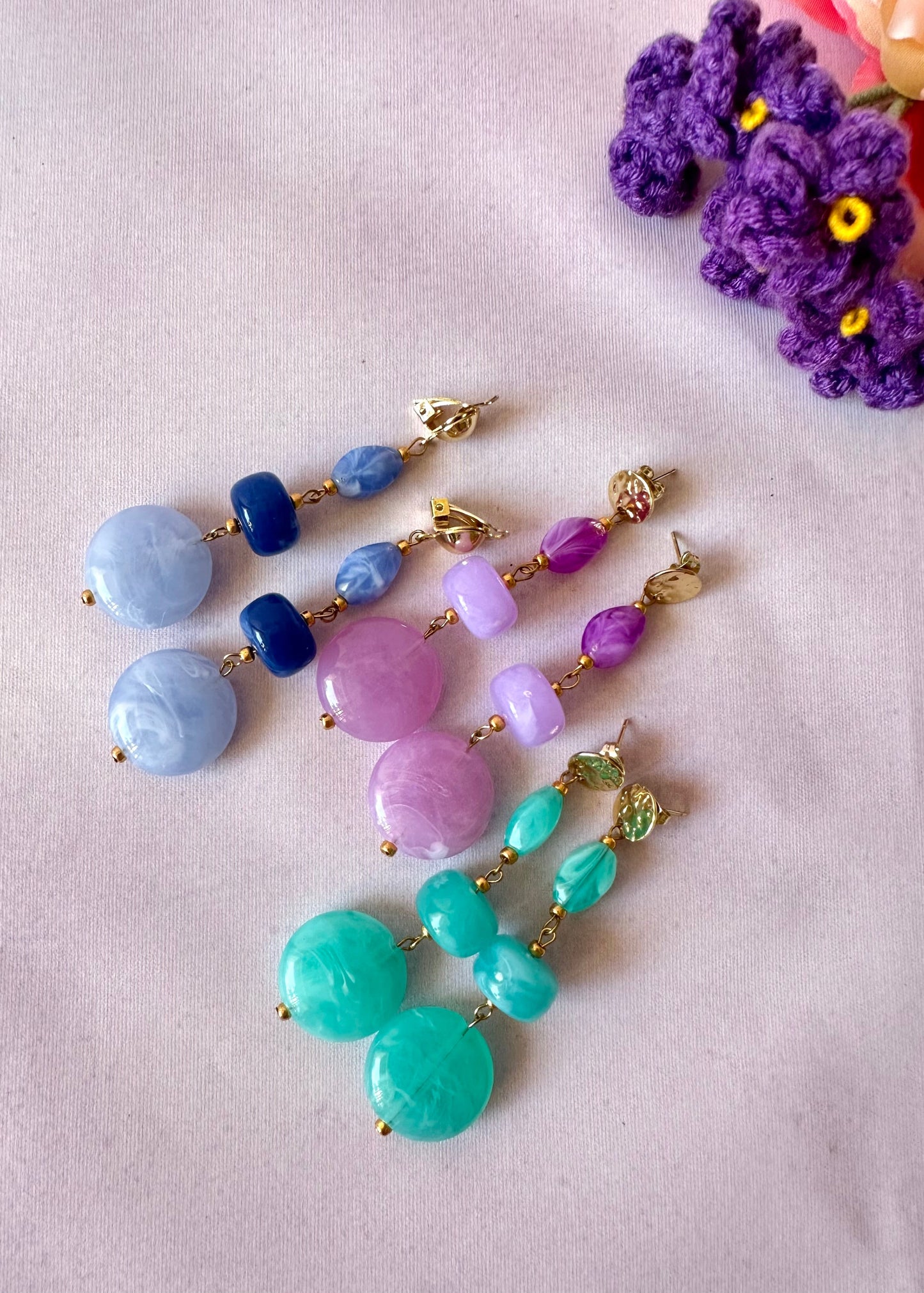 Boucles d'oreilles perles pendantes MOIRA - Camilmari Bijoux - Lilas