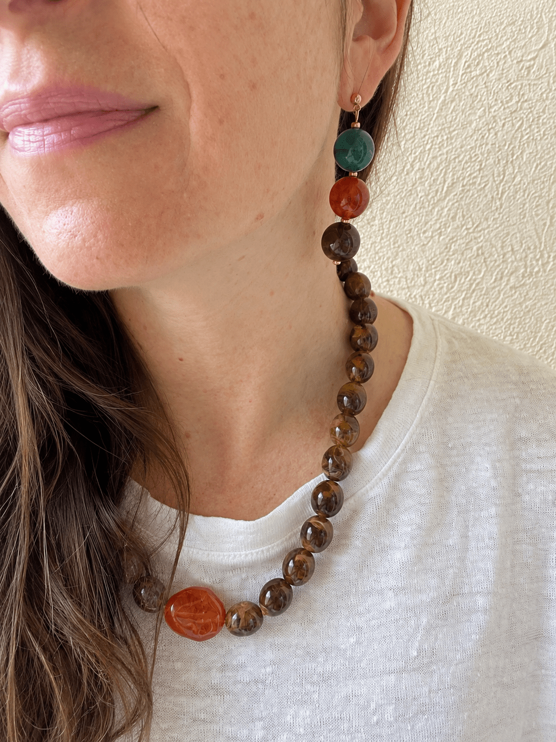 Boucles d'oreilles perles pendantes SIMONE - Camilmari Bijoux - Bordeaux & Olive