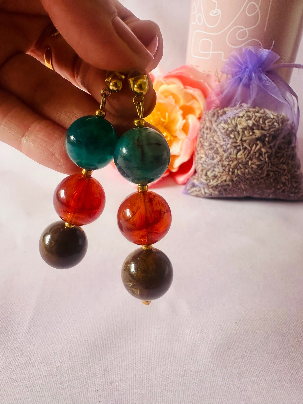 Boucles d'oreilles perles pendantes SIMONE - Camilmari Bijoux - Bordeaux & Olive