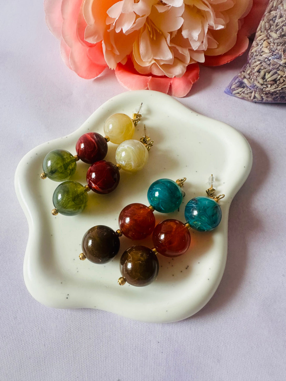 Boucles d'oreilles perles pendantes SIMONE - Camilmari Bijoux - Paon & Ambre