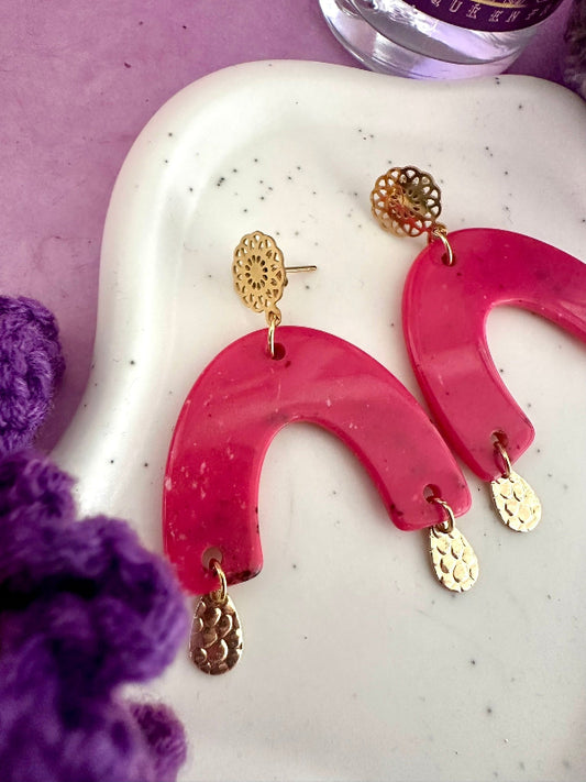 Boucles d'oreilles RAINBOW colorées rose fantaisie faites main - Camilmari Bijoux - 