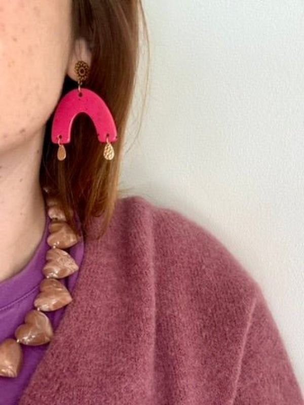 Boucles d'oreilles RAINBOW colorées rose fantaisie faites main - Camilmari Bijoux - 