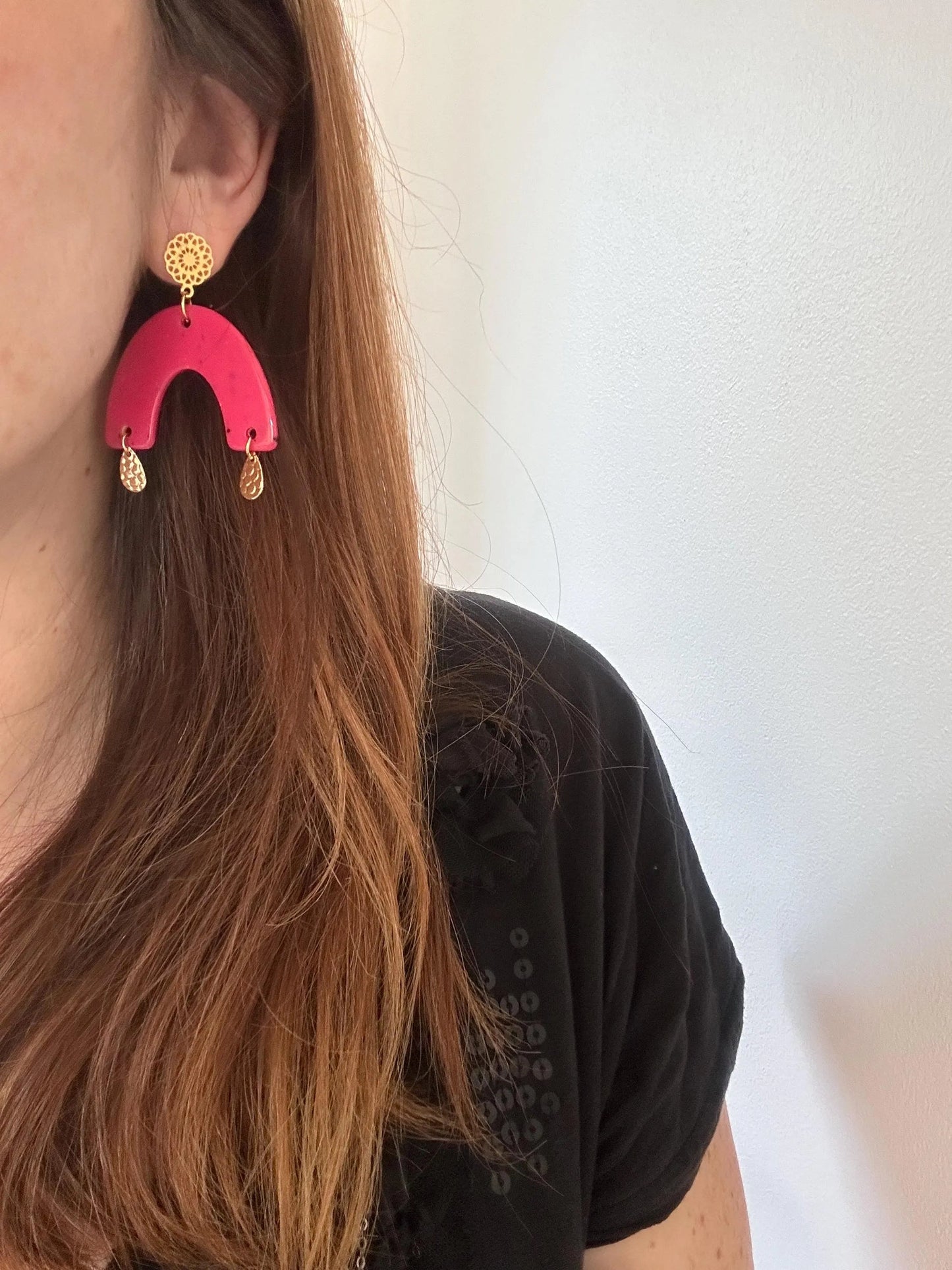 Boucles d'oreilles RAINBOW colorées rose fantaisie faites main - Camilmari Bijoux - 