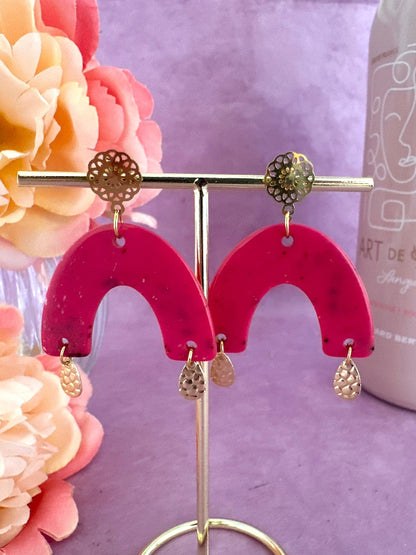 Boucles d'oreilles RAINBOW colorées rose fantaisie faites main - Camilmari Bijoux - 