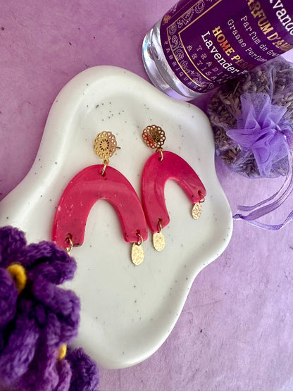 Boucles d'oreilles RAINBOW colorées rose fantaisie faites main - Camilmari Bijoux - 