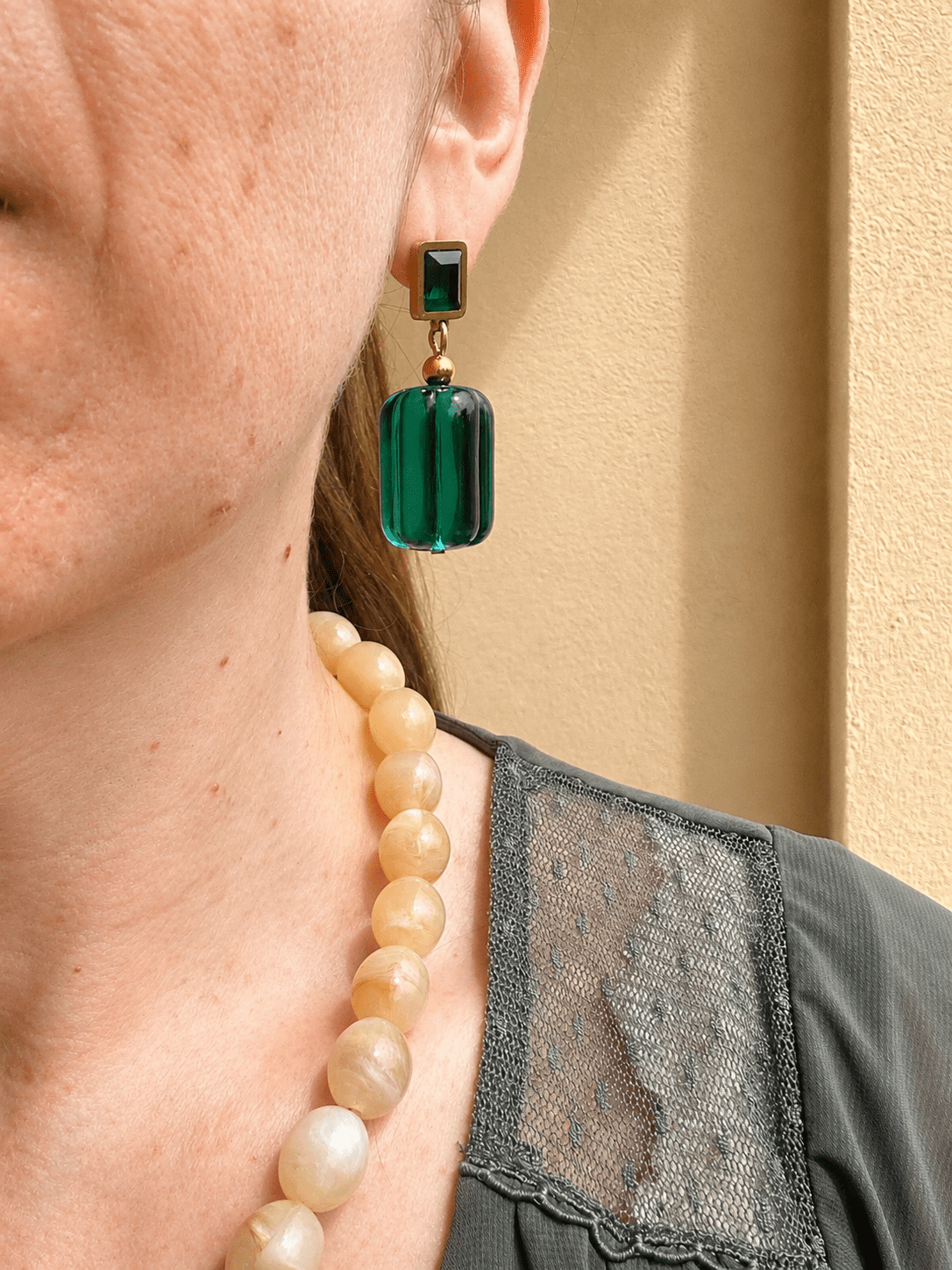 Boucles d’oreilles rétro YVONNE - Camilmari Bijoux - Vert bouteille