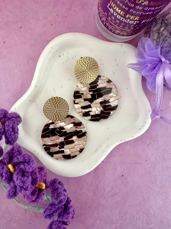 Boucles d'oreilles rondes MATHILDE motif mosaïque - Élégance et Originalité - Camilmari Bijoux - 