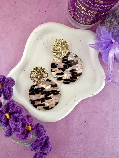 Boucles d'oreilles rondes MATHILDE motif mosaïque - Élégance et Originalité - Camilmari Bijoux - 