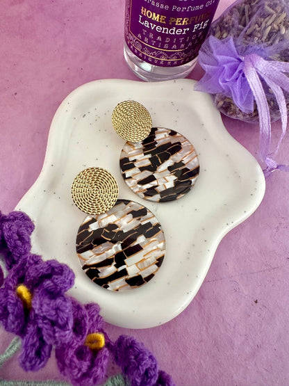 Boucles d'oreilles rondes MATHILDE motif mosaïque - Élégance et Originalité - Camilmari Bijoux - 