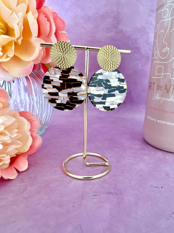 Boucles d'oreilles rondes MATHILDE motif mosaïque - Élégance et Originalité - Camilmari Bijoux - 