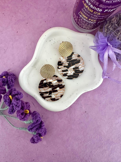 Boucles d'oreilles rondes MATHILDE motif mosaïque - Élégance et Originalité - Camilmari Bijoux - 