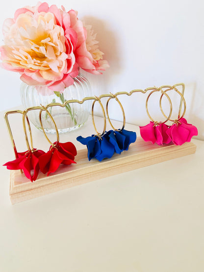 Boucles d’oreilles ROSIE – Grandes créoles fleuries faites main mariage - Camilmari Bijoux - Rose bonbon