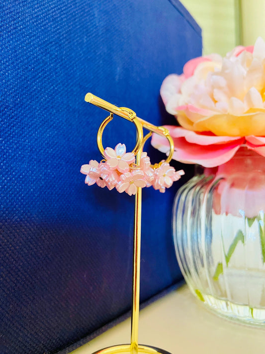 Boucles d’oreilles SAKURA - Camilmari Bijoux - Créoles 30 mm fleuries