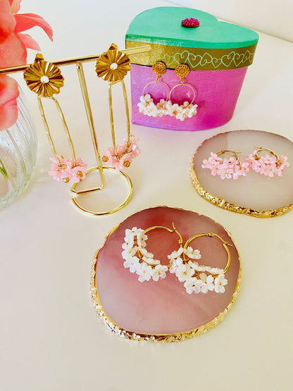 Boucles d’oreilles SAKURA - Camilmari Bijoux - Boucles d’oreilles fleuries rectangulaires