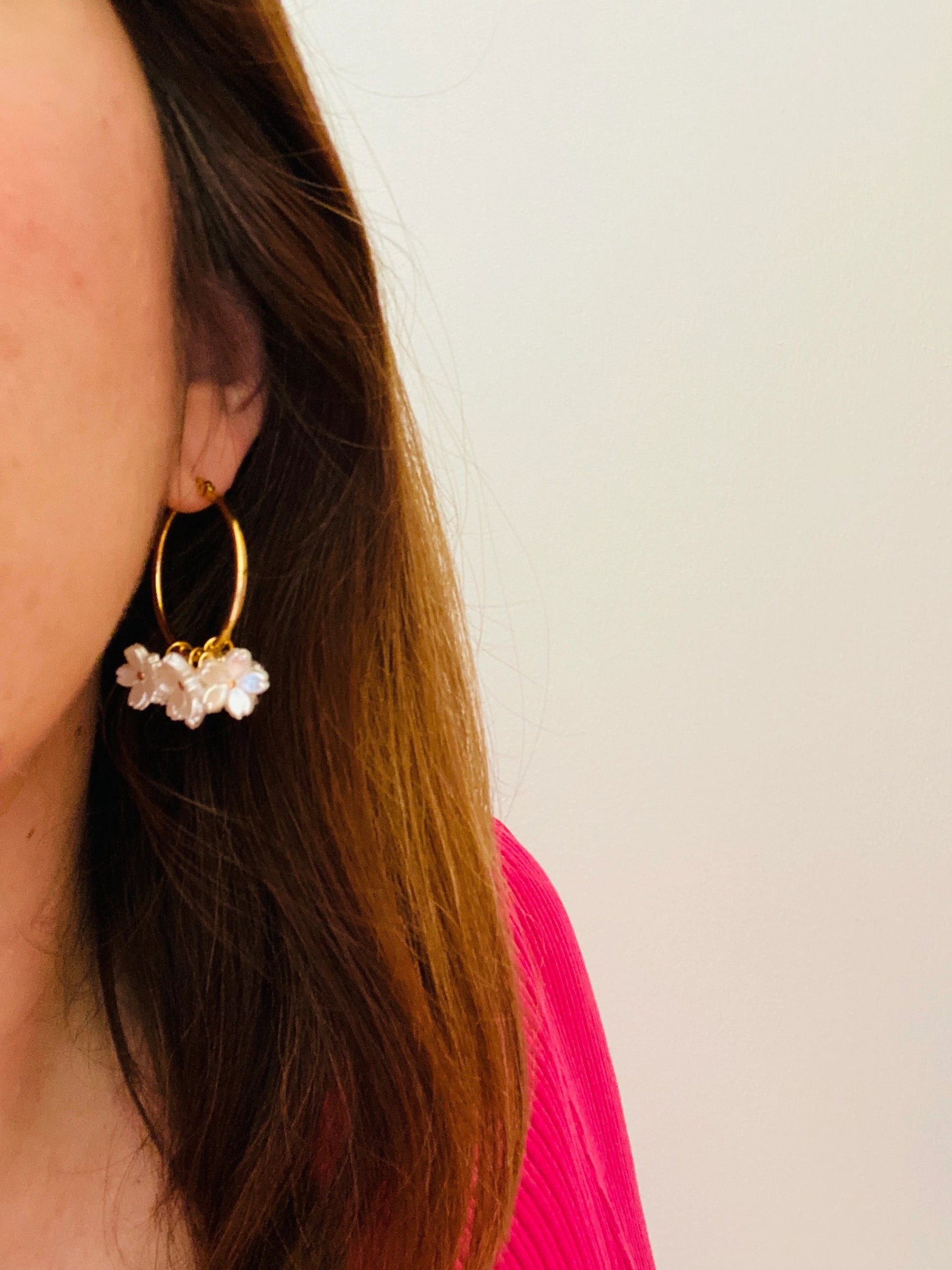 Boucles d’oreilles SAKURA - Camilmari Bijoux - Créoles 30 mm fleuries