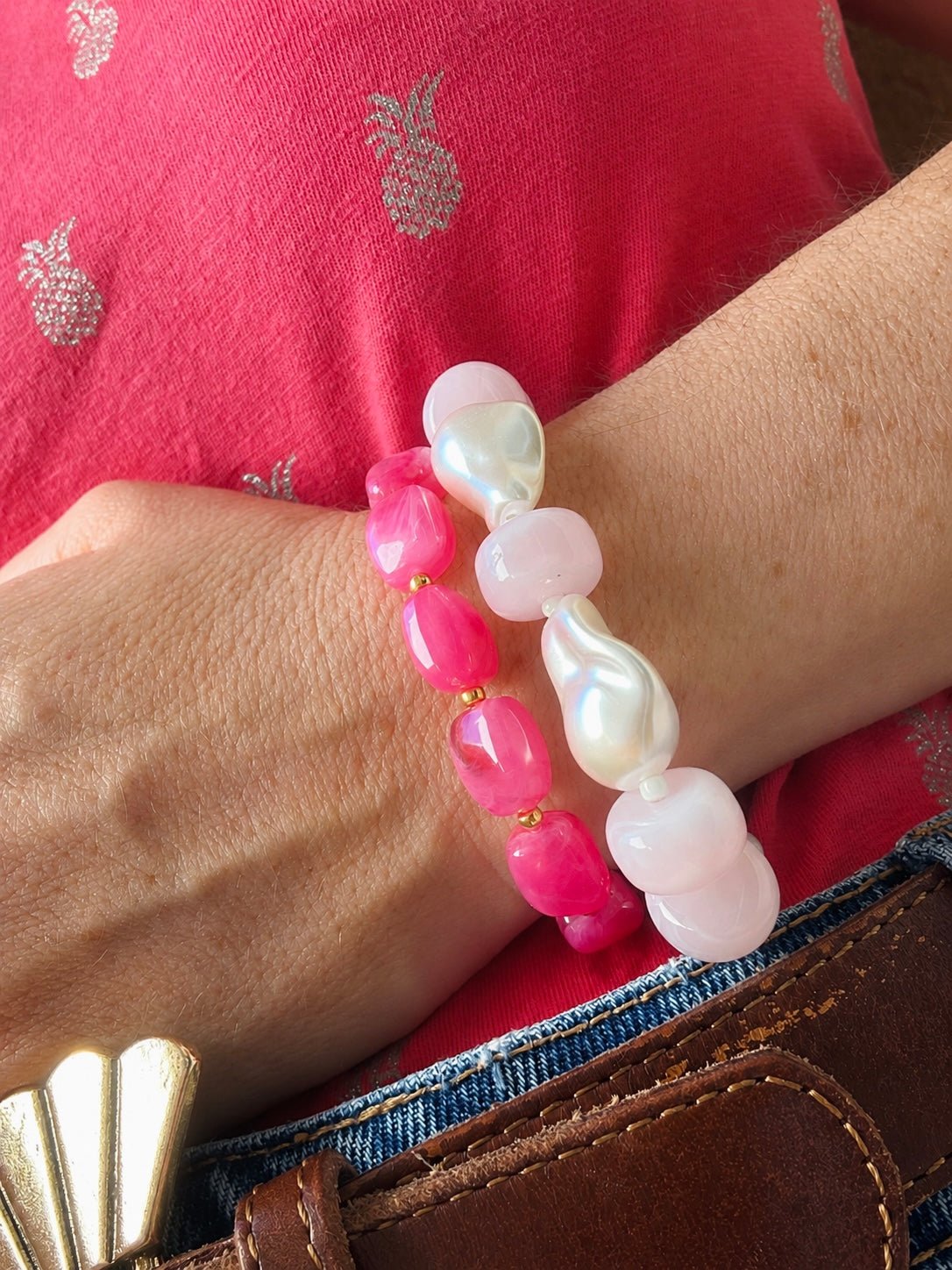 Bracelet blanc et rose PERLITA - Camilmari Bijoux - 16 cm