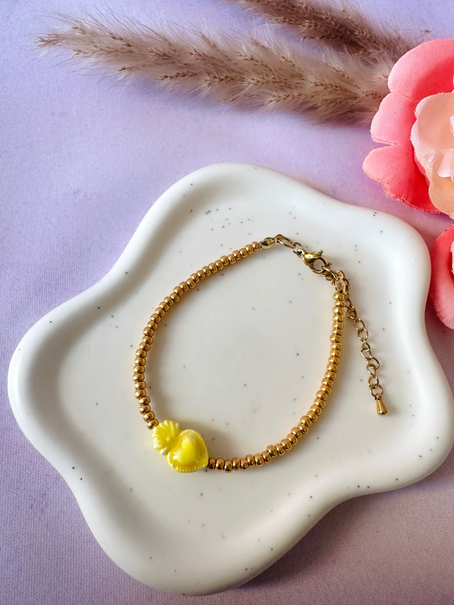 Bracelet cœur ex voto AMORE - Camilmari Bijoux - Jaune pastel