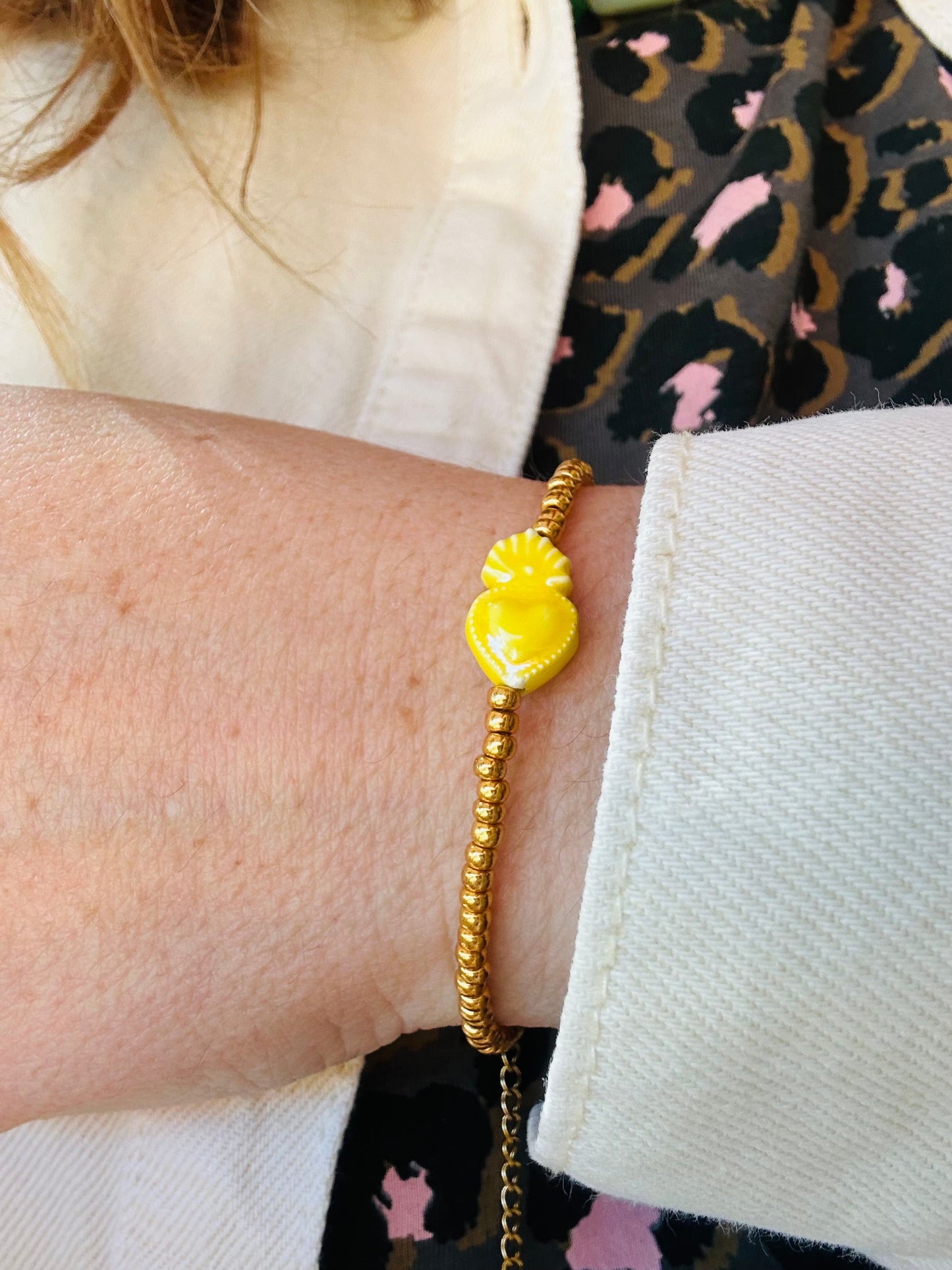 Bracelet cœur ex voto AMORE - Camilmari Bijoux - Jaune pastel