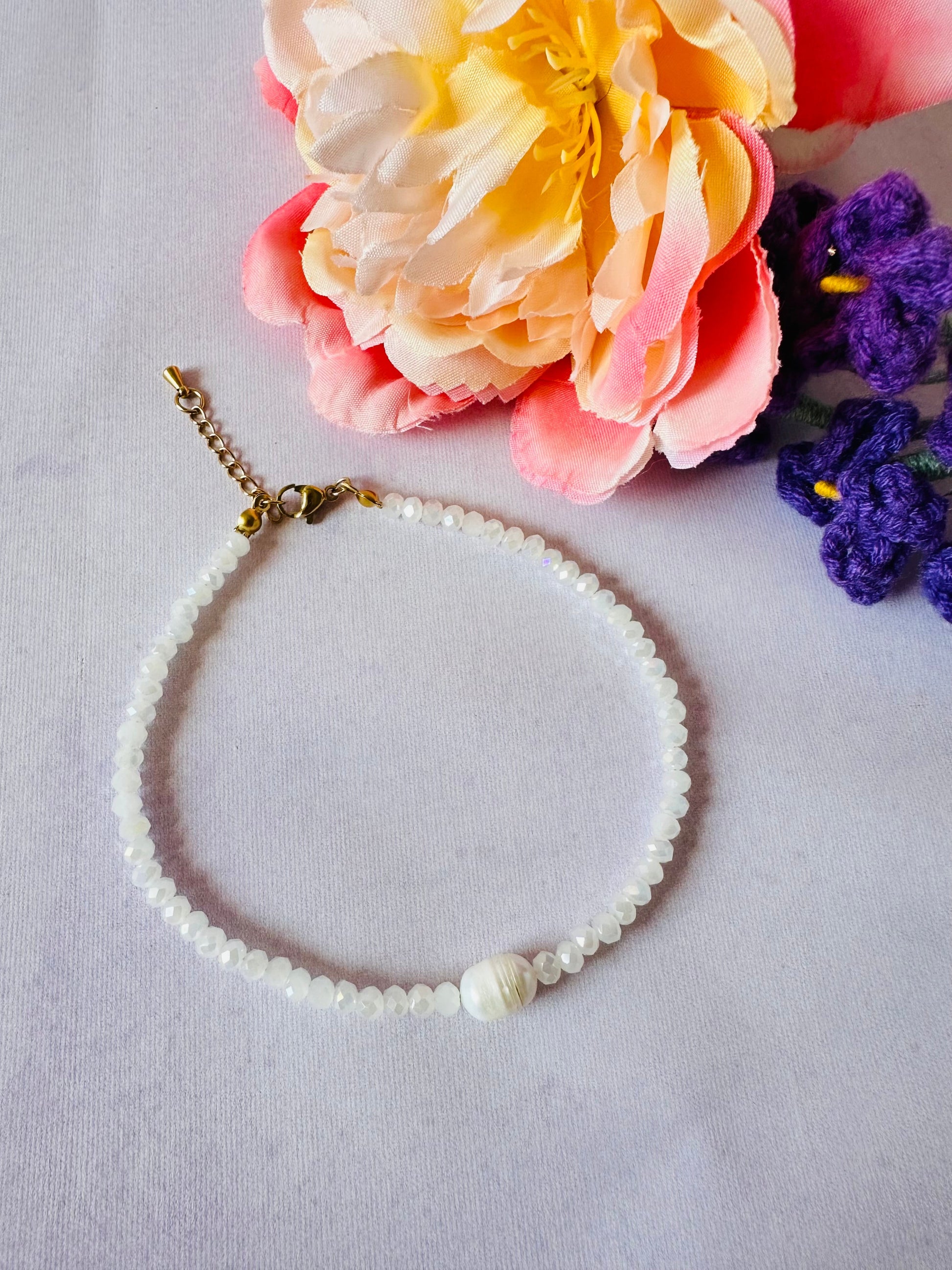 Bracelet de cheville perle AQUARELLE - Camilmari Bijoux - Blanc