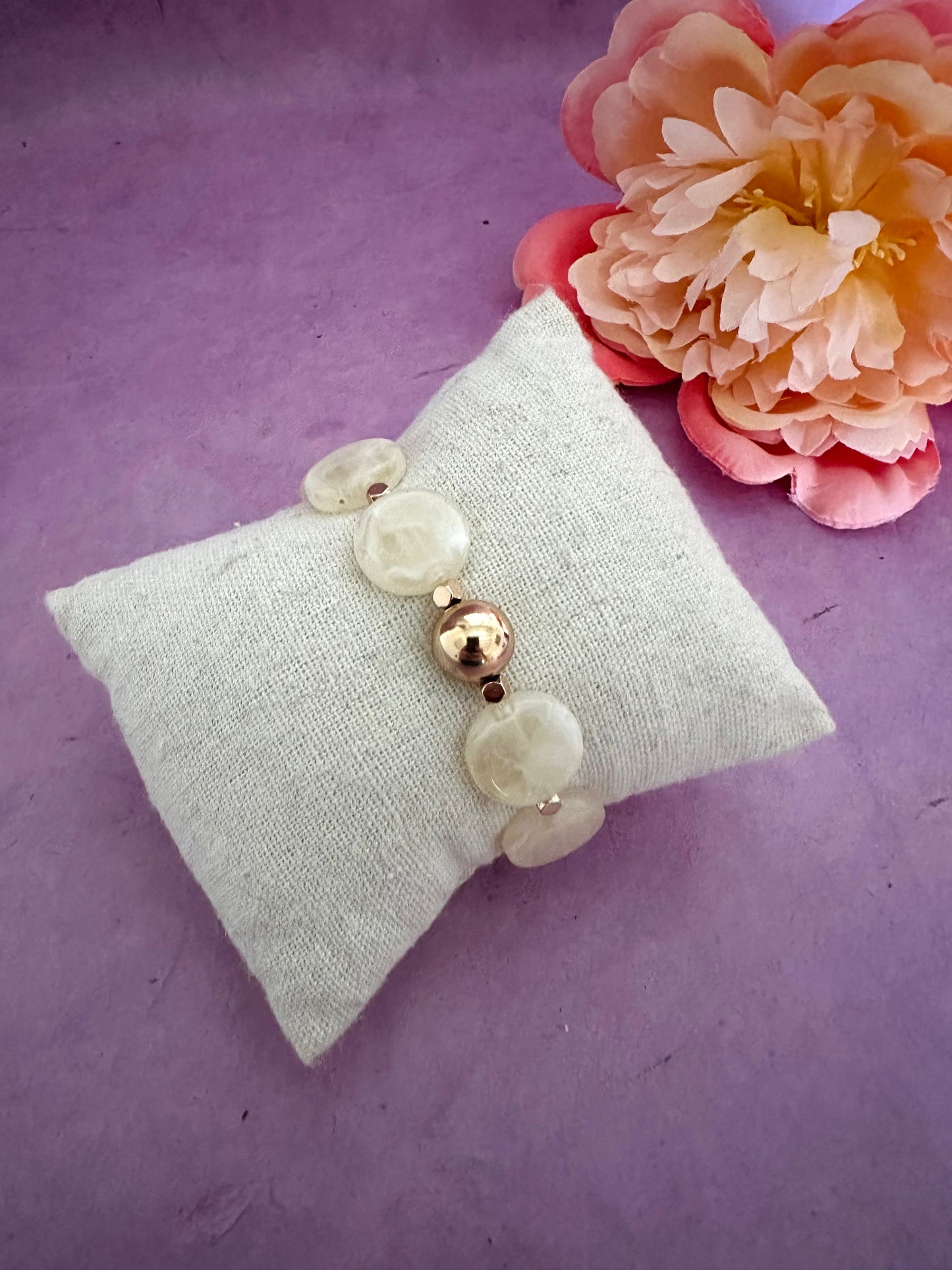 Bracelet élastique femme DINA - Camilmari Bijoux - Ecru