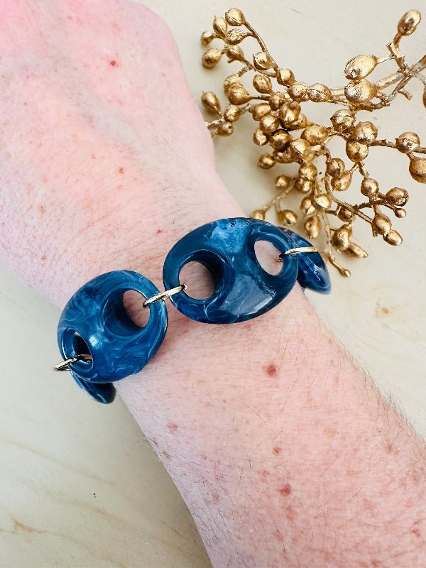 Bracelet FÉLINE – Bracelet à maillons larges fait main - Camilmari Bijoux - Bleu gris