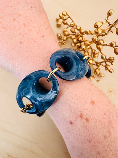 Bracelet FÉLINE – Bracelet à maillons larges fait main - Camilmari Bijoux - Bleu gris