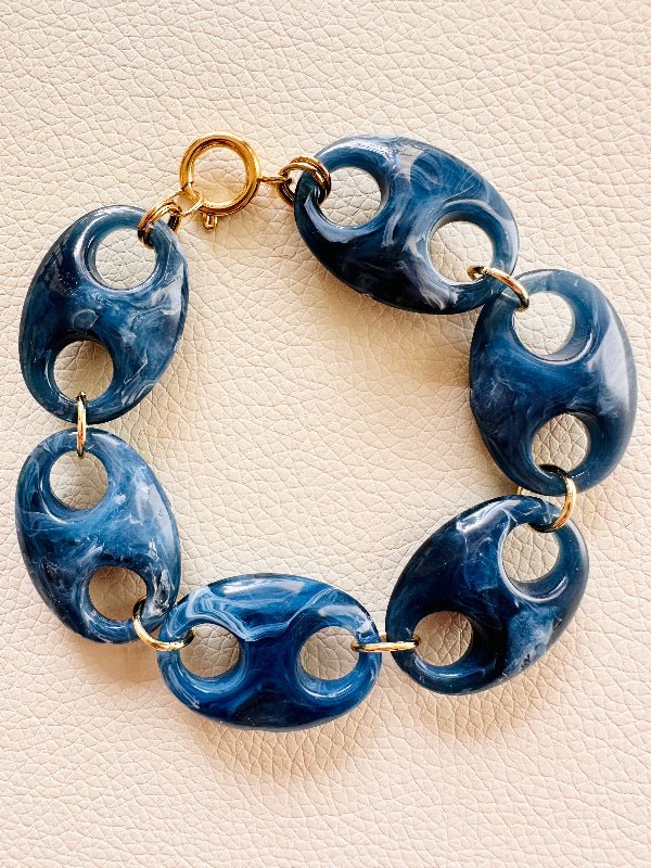 Bracelet FÉLINE – Bracelet à maillons larges fait main - Camilmari Bijoux - Bleu gris