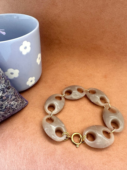 Bracelet FÉLINE – Bracelet à maillons larges fait main - Camilmari Bijoux - Taupe
